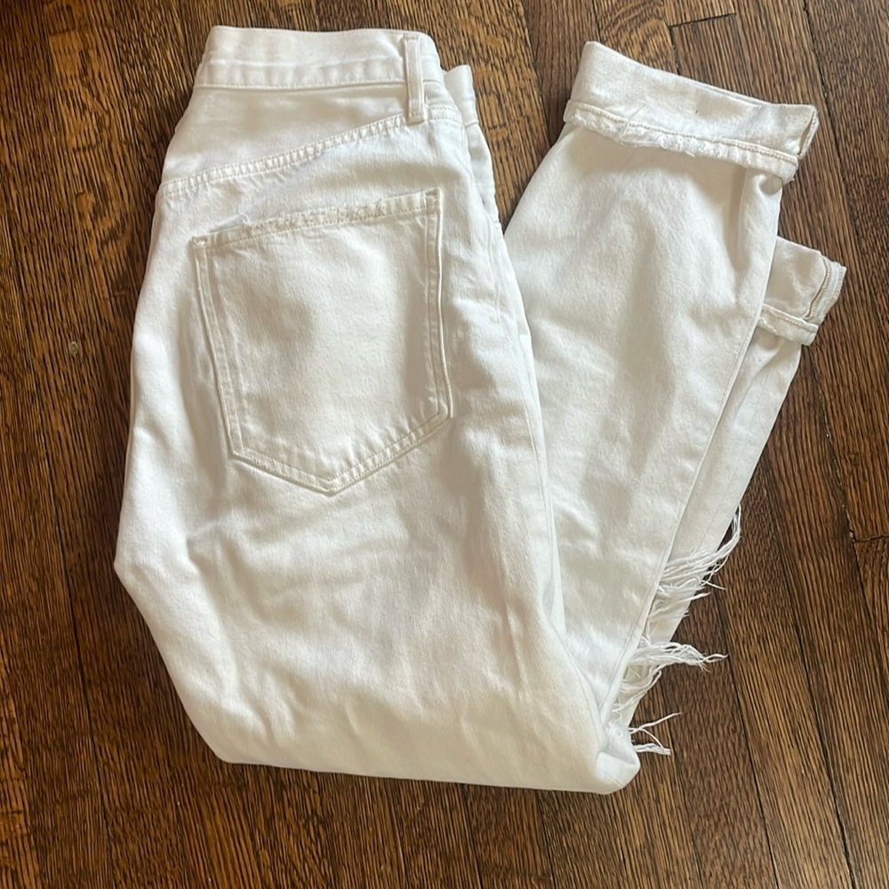 Agolde Riley High Rise Straight Crop in Slant White with Distressing - Picture 3 of 6